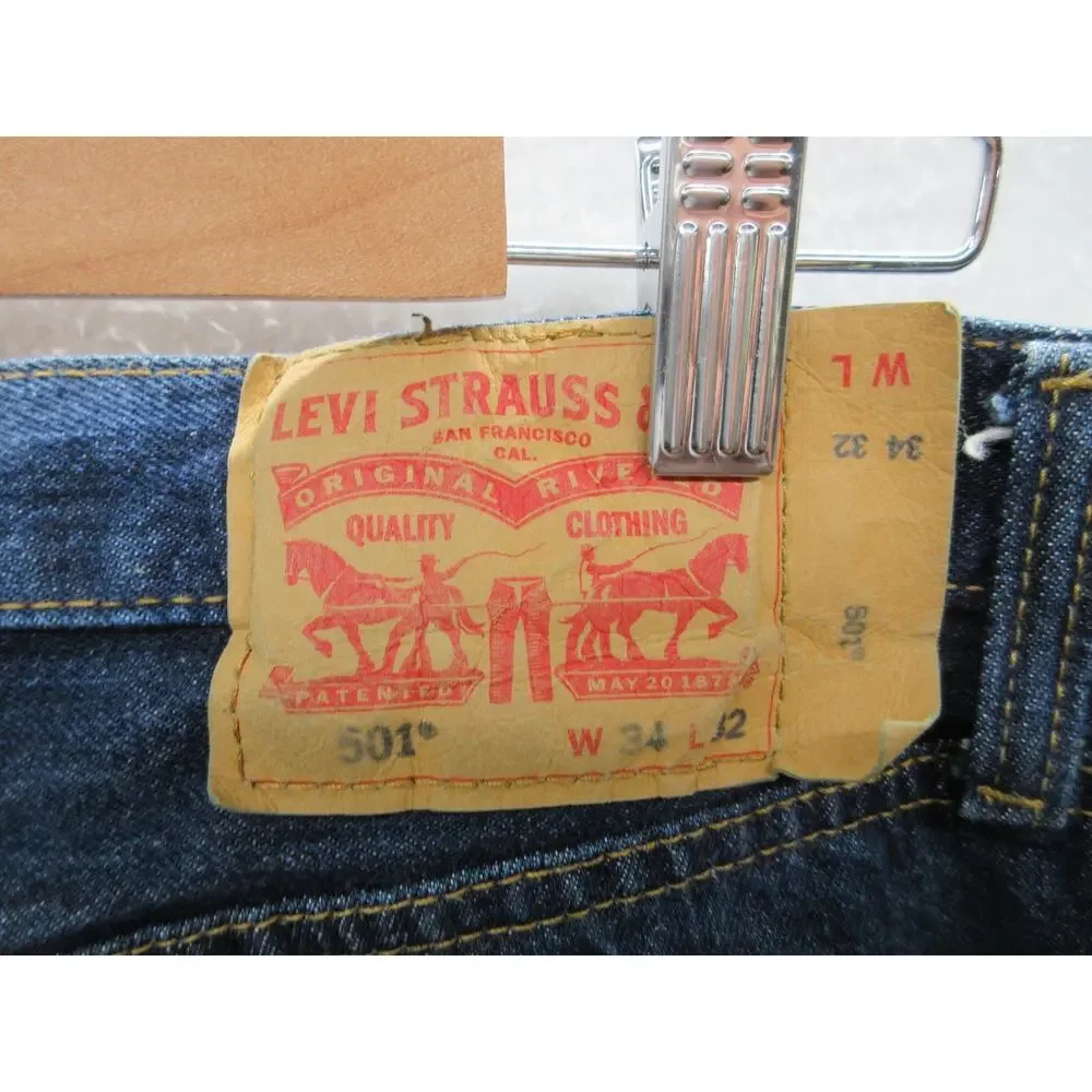 Levi's 501 Mens Jeans 34x32 Dark Wash Denim Button Fly 00501-0115